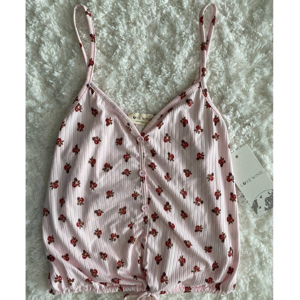 Love Wins Womens Pink Floral Strappy Light Tank Top NEW Large